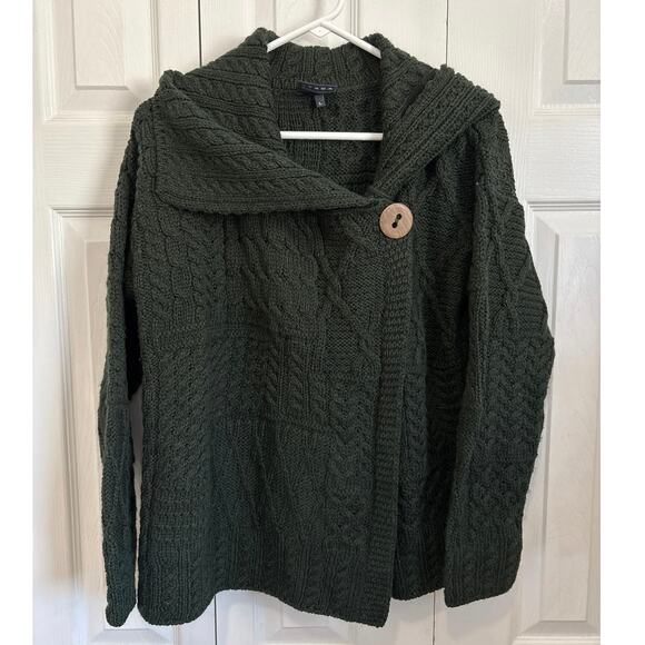 Aran Woolen Mills 100% Merino Wool Patchwork Cardigan Sweater – Green Sz Large - Picture 1 of 7